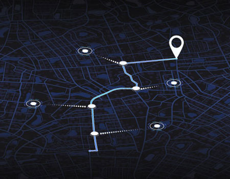 Digital map interface displaying route and distance, representing real-time tracking used in expedited car transport services